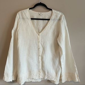 J. Jill Creme Linen Button Up Blouse Size Medium